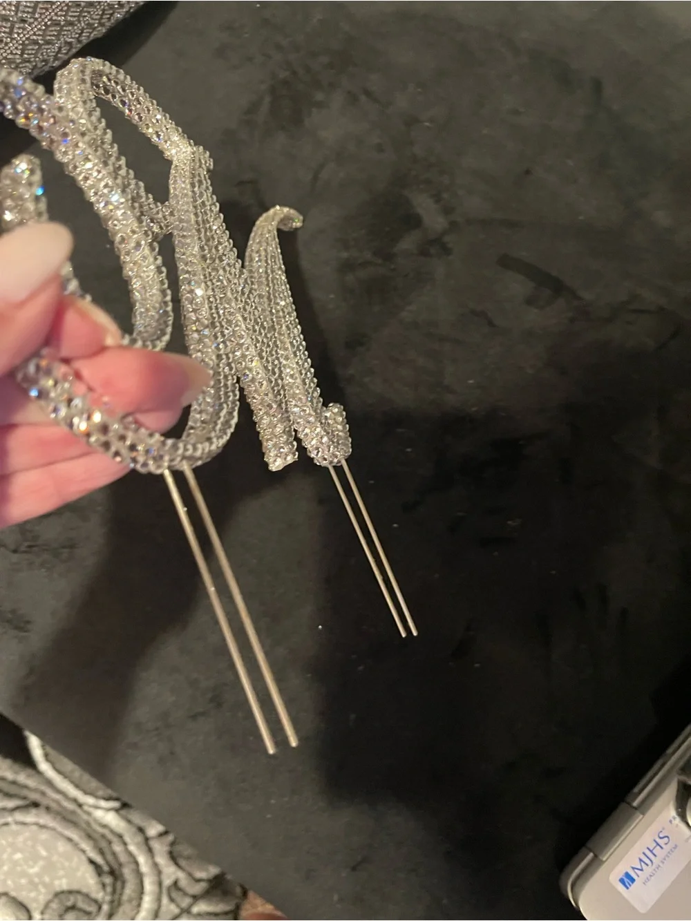 Rhinestone Letter M Cake Topper - Silver Sparkles